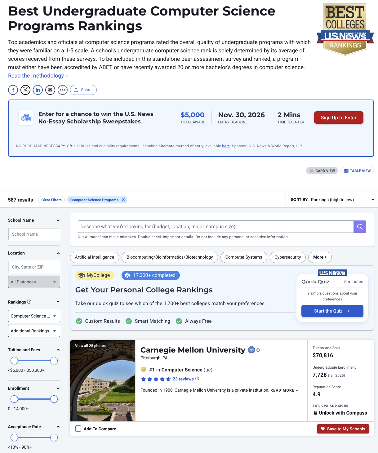 Best Undergraduate Computer Science Programs - 2027